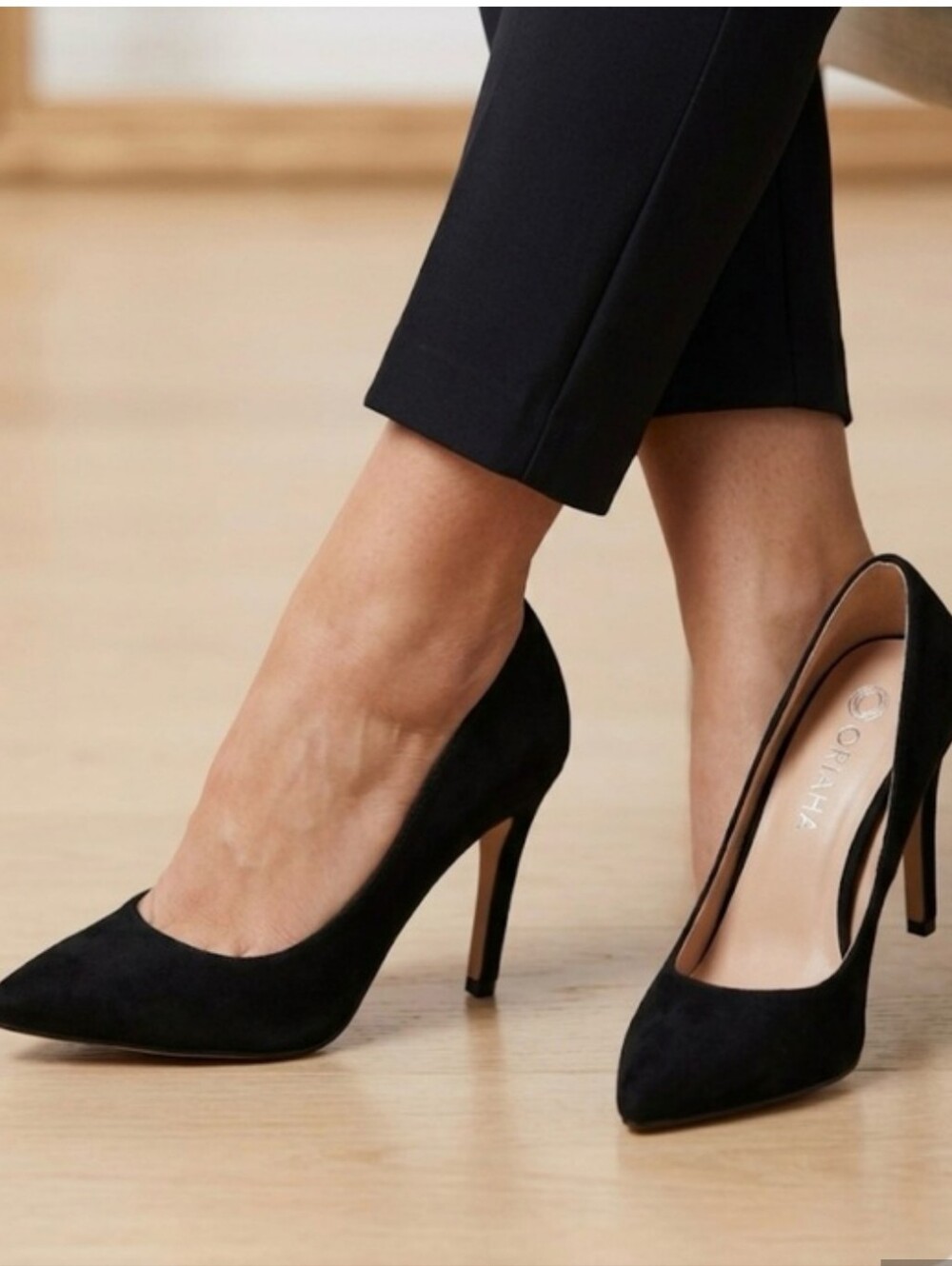 Oripalla Black Suede Pointed-Toe Stiletto Pumps Size 7